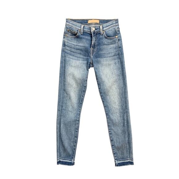 7 For All Mankind Jeans Womens 24 Blue Denim Luxe Layered Raw Hem Mid Rise Zip - Picture 1 of 14